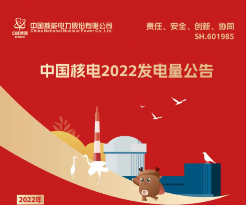 中国核电：2022年核电机组发电量为1852.39亿千瓦时