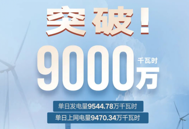 中核汇能单日上网电量首次突破9000万千瓦时