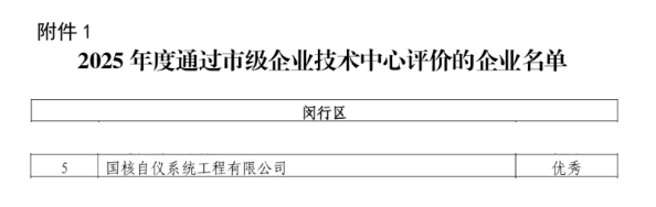 国核自仪顺利通过上海市市级企业技术中心评价,获评“优秀”等级
