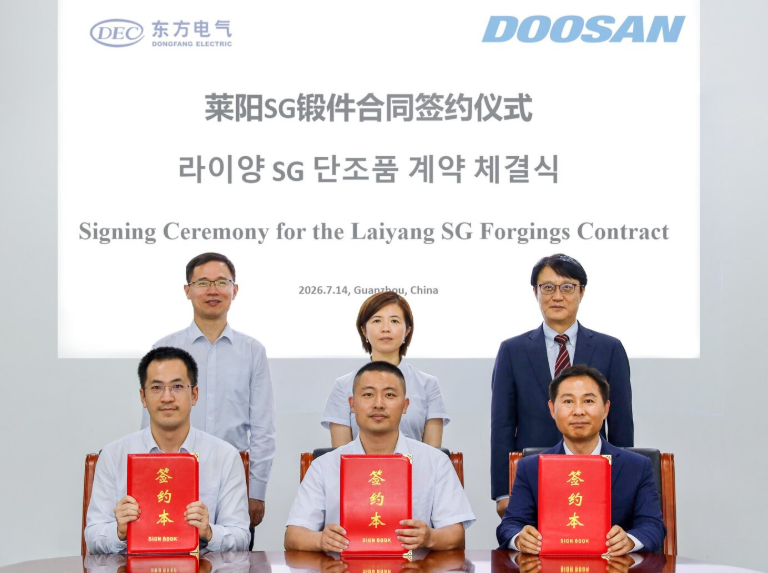 South Korea's Doosan Enerbility wins order for steam generator forgings for Shandong Laiyang Nuclear Power Units 5 and 6.